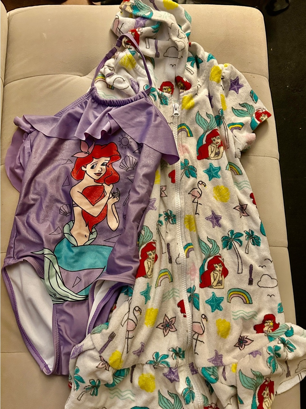Disney Purple Ariel Girls One-Piece Swimsuit with Cover Up